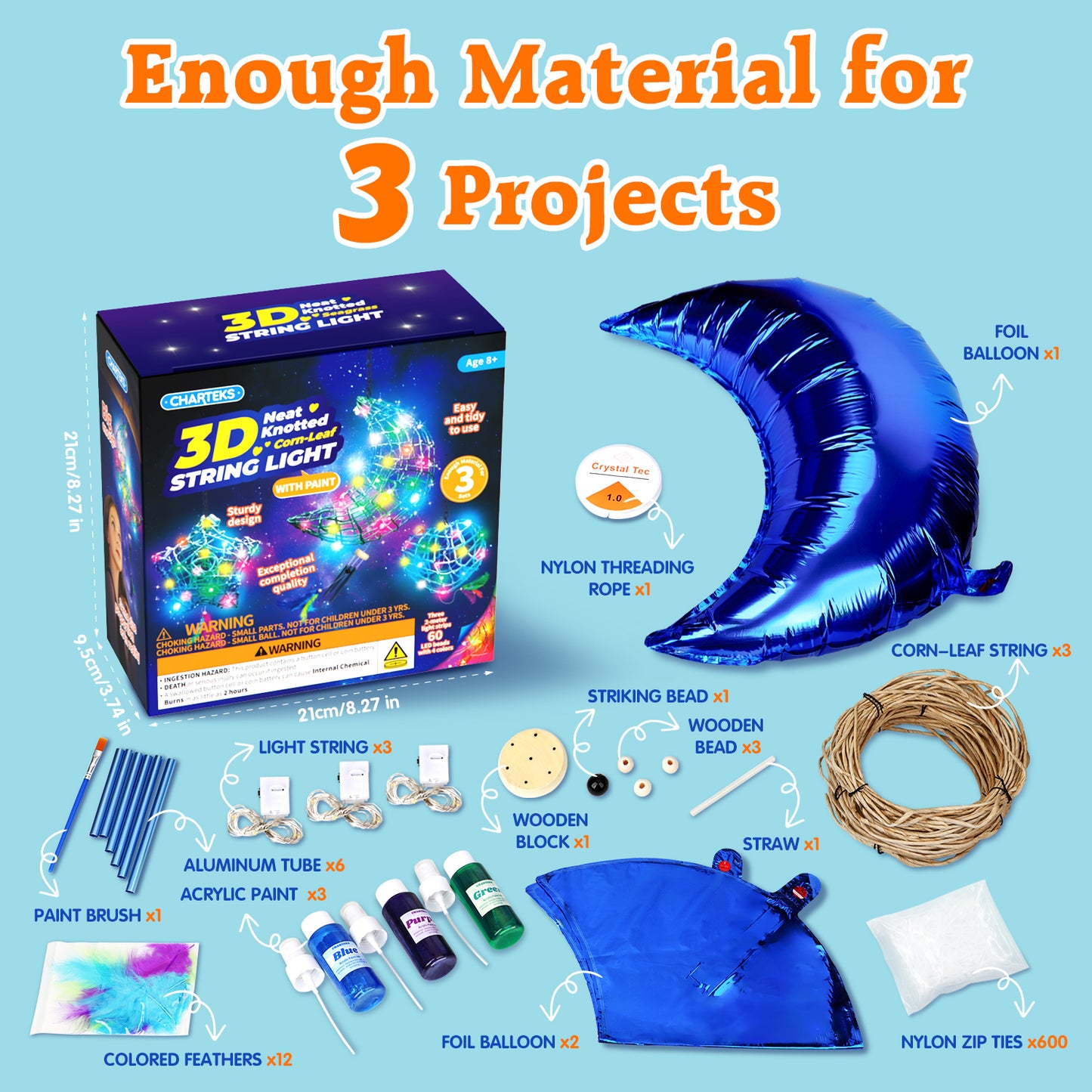 CHARTEKS 3D String Art Kit with LED Lights for Kids | Glue-Free Craft Kit with Wind Chime & Spray Paint | Creative Arts and Crafts Gift for Girls & Boys Ages 8-12 (Corn-Leaf, With Paint)