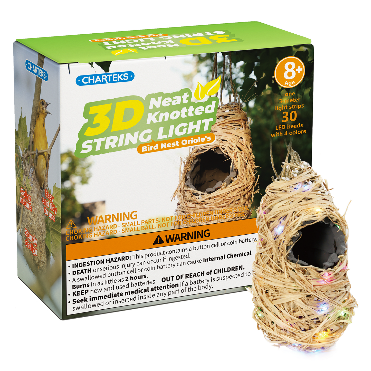 CHARTEKS Bird Nest Craft Kit with LED String Lights - DIY Nature Arts and Crafts STEM Project for Kids & Adults, Creative Home Decor Gift for Boys Girls Ages 8-12 (Oriole)