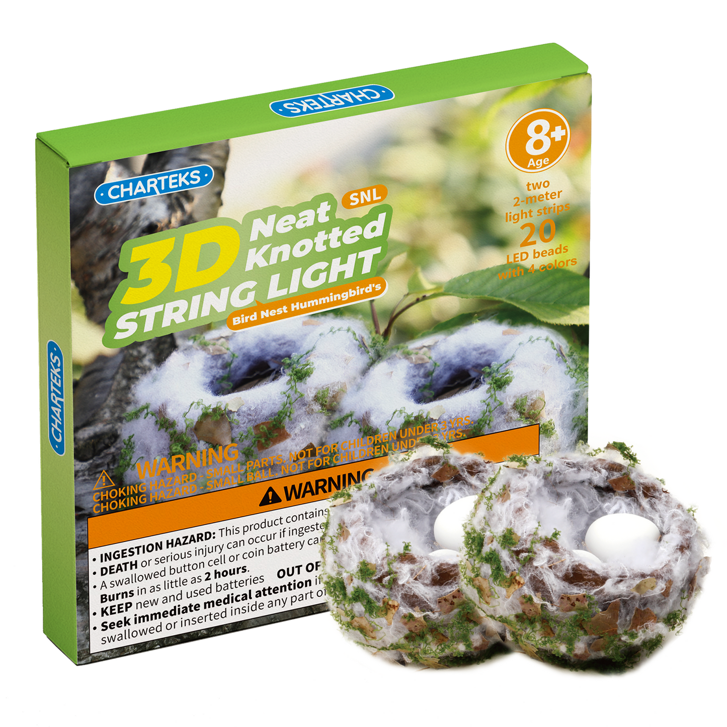 CHARTEKS Bird Nest Craft Kit with LED String Lights - DIY Nature Arts and Crafts STEM Project for Kids & Adults, Creative Home Decor Gift for Boys Girls Ages 8-12 (Hummingbird SNL)