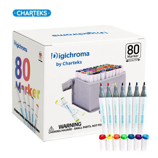 Digichroma 80 Colors Art Markers, Dual Tips Drawing Markers Set for Kids & Adults, No Bleed Through Coloring Marker Pens for Sketching, Bullet Journaling, Beginner Artist Supplies (Water-Based)