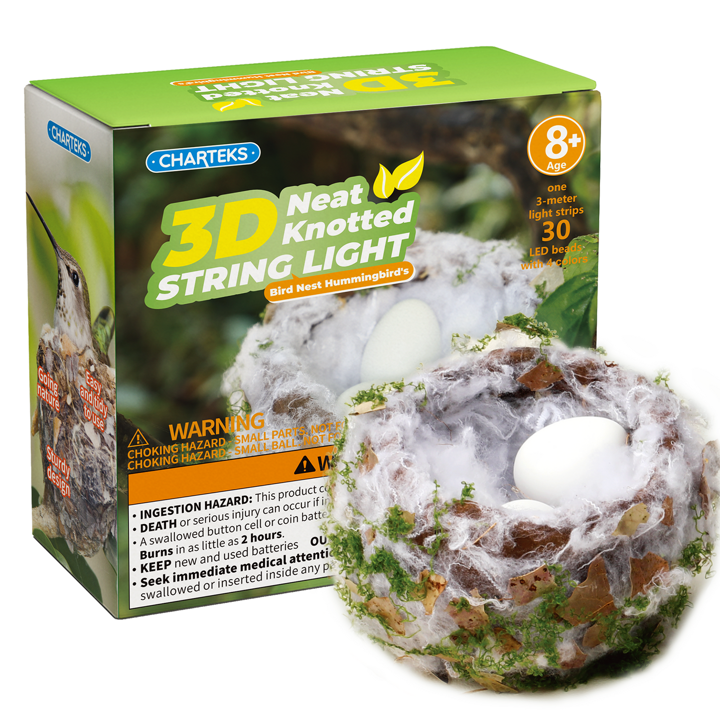 CHARTEKS Bird Nest Craft Kit with LED String Lights - DIY Nature Arts and Crafts STEM Project for Kids & Adults, Creative Home Decor Gift for Boys Girls Ages 8-12 (Hummingbird)
