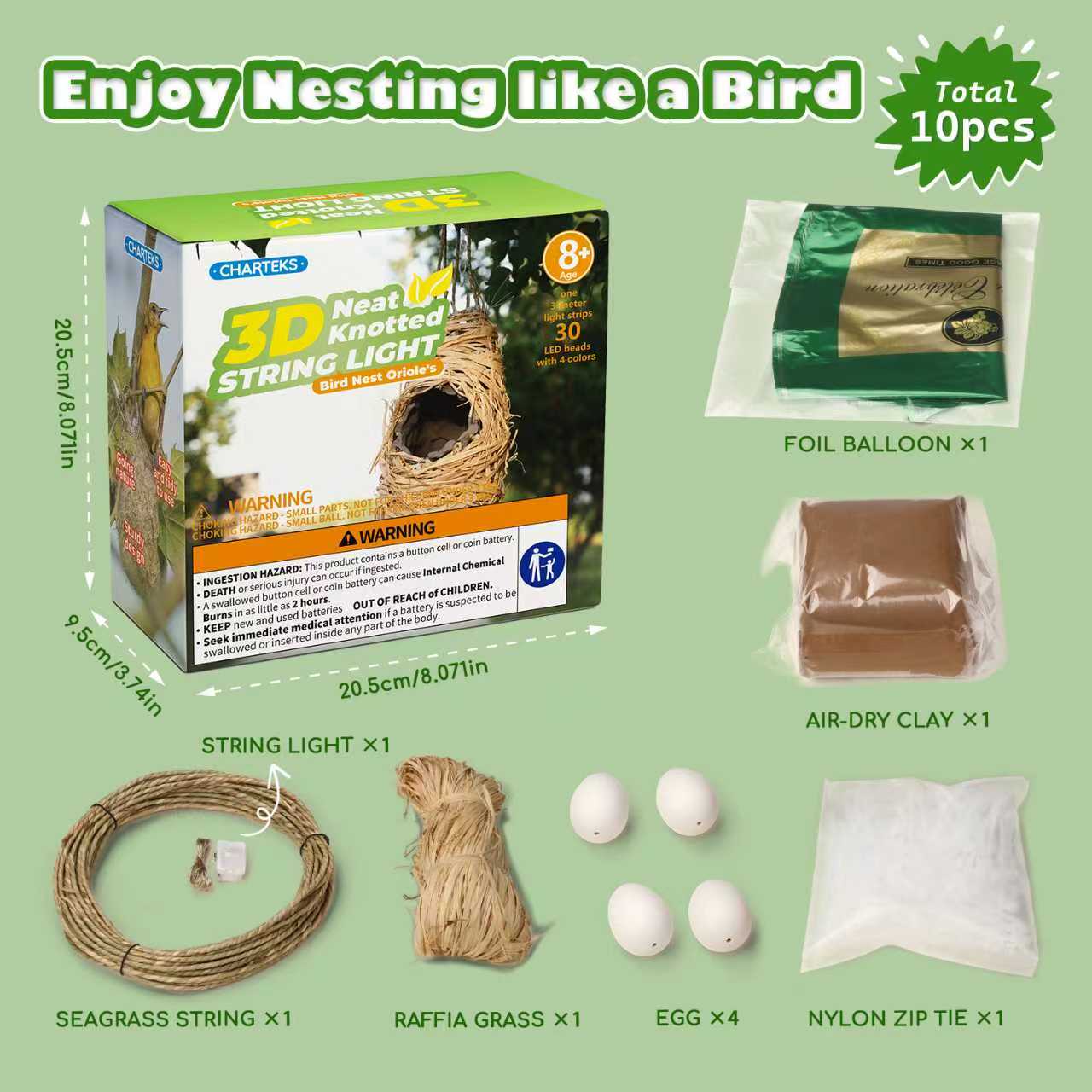 CHARTEKS Bird Nest Craft Kit with LED String Lights - DIY Nature Arts and Crafts STEM Project for Kids & Adults, Creative Home Decor Gift for Boys Girls Ages 8-12 (Oriole)