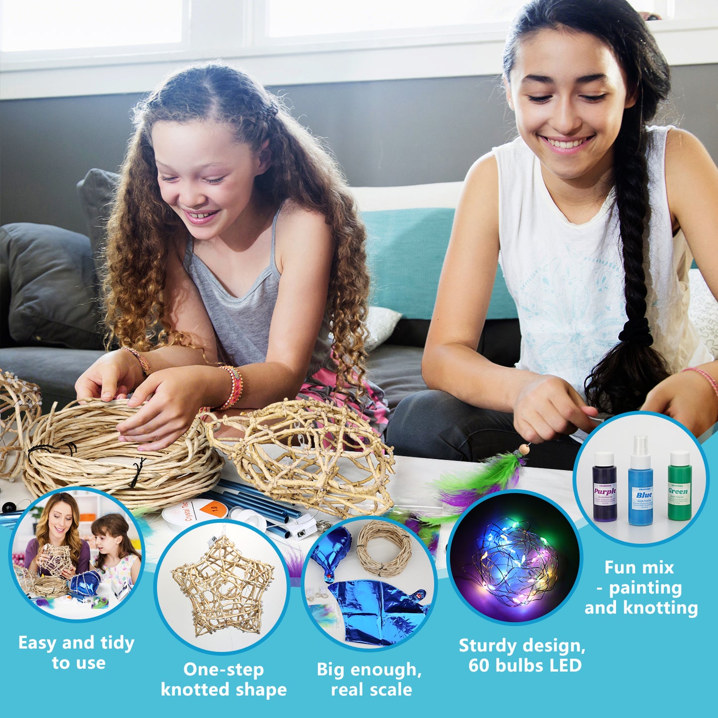 CHARTEKS 3D String Art Kit with LED Lights for Kids | Glue-Free Craft Kit with Wind Chime & Spray Paint | Creative Arts and Crafts Gift for Girls & Boys Ages 8-12 (Corn-Leaf String, Original)
