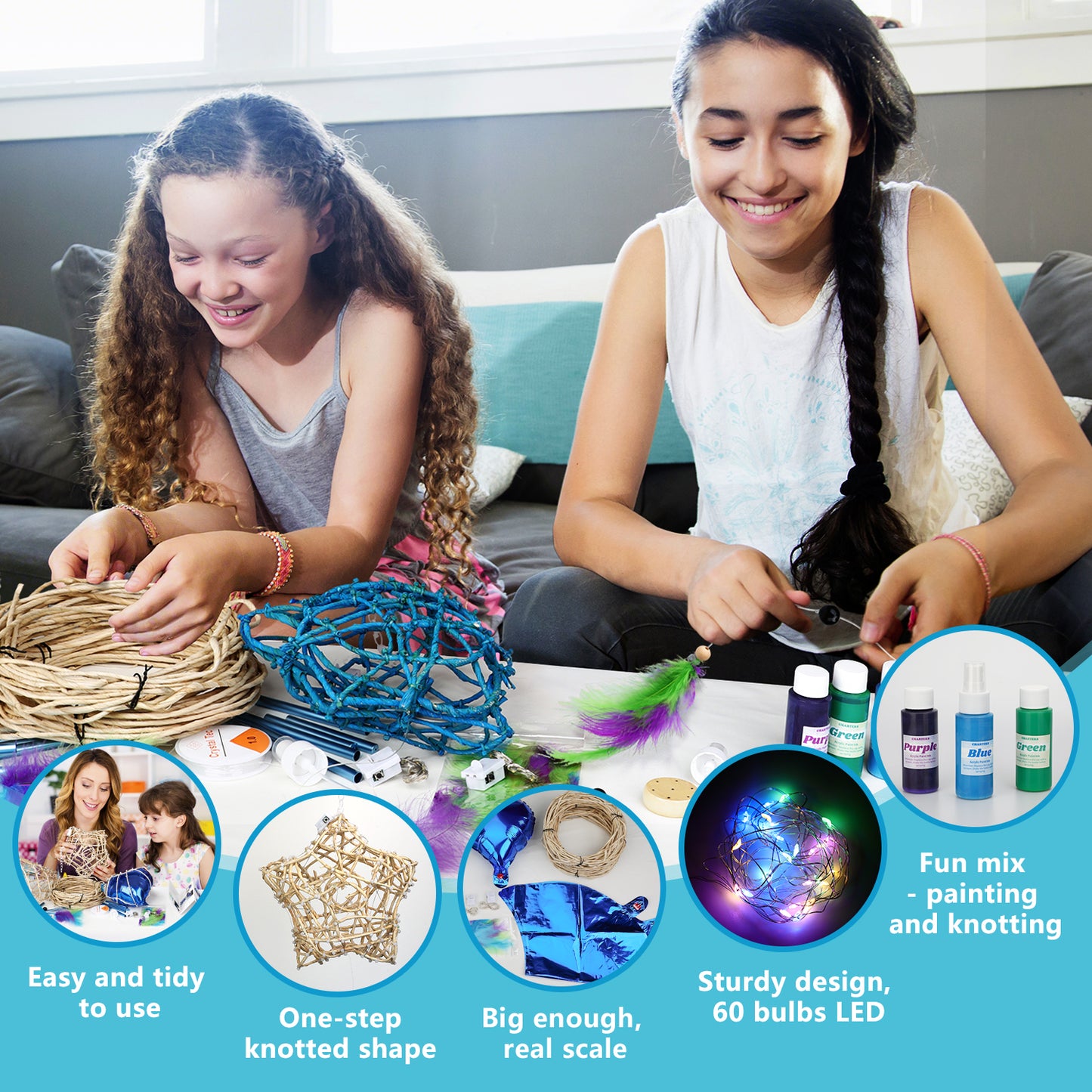 CHARTEKS 3D String Art Kit with LED Lights for Kids | Glue-Free Craft Kit with Wind Chime & Spray Paint | Creative Arts and Crafts Gift for Girls & Boys Ages 8-12 (Corn-Leaf, With Paint)