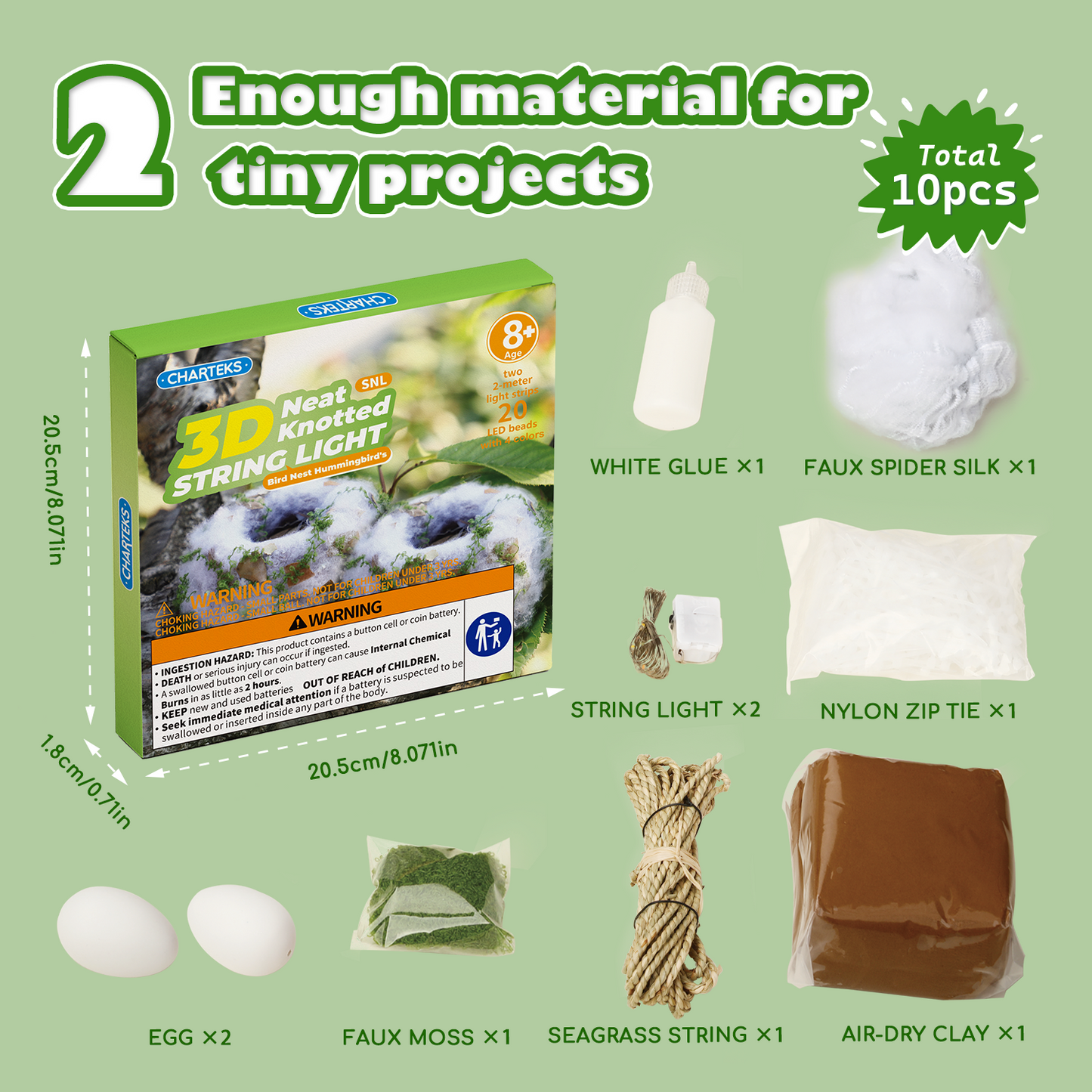 CHARTEKS Bird Nest Craft Kit with LED String Lights - DIY Nature Arts and Crafts STEM Project for Kids & Adults, Creative Home Decor Gift for Boys Girls Ages 8-12 (Hummingbird SNL)