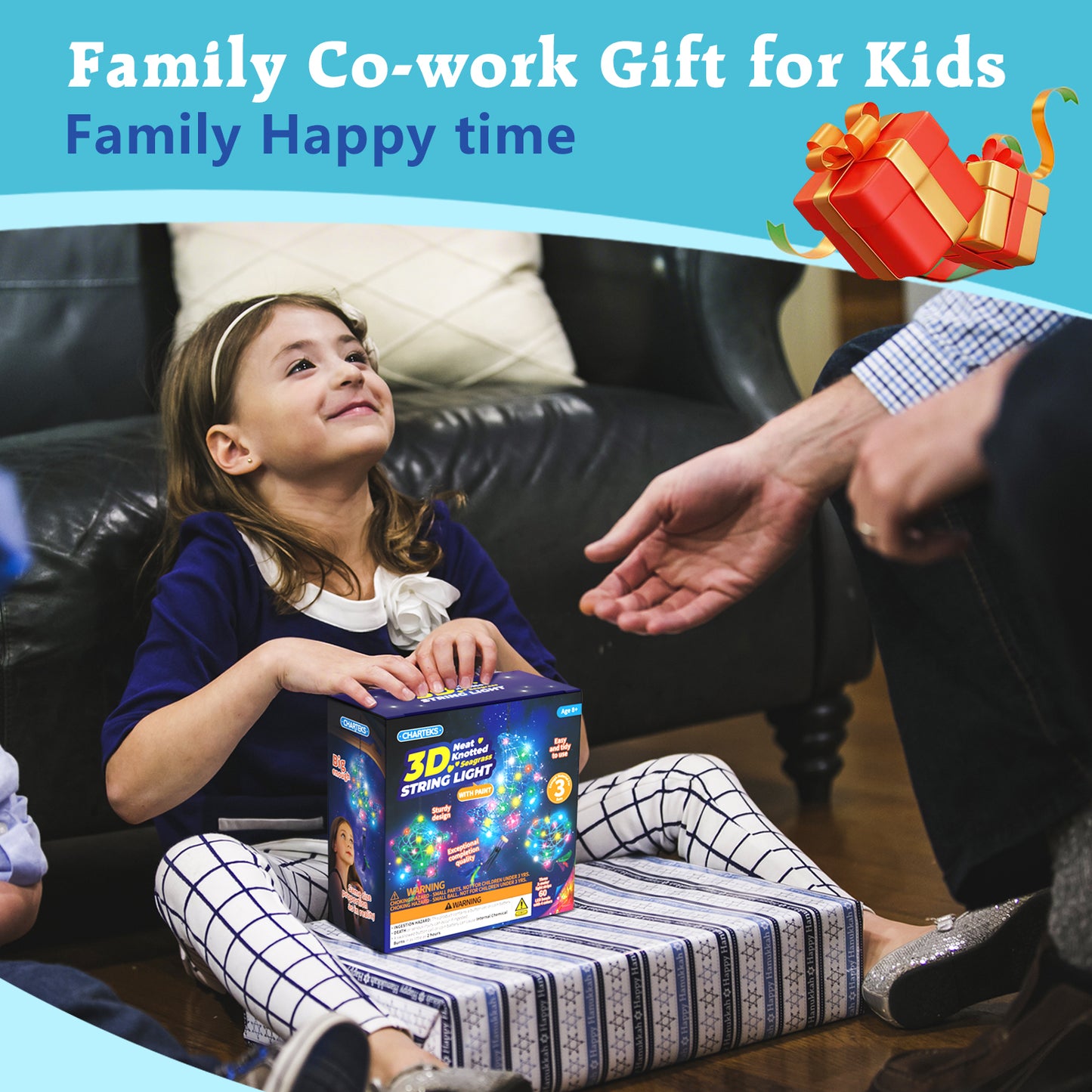 CHARTEKS 3D String Art Kit with LED Lights for Kids | Glue-Free Craft Kit with Wind Chime & Spray Paint | Creative Arts and Crafts Gift for Girls & Boys Ages 8-12 (Seagrass String, With Paint)