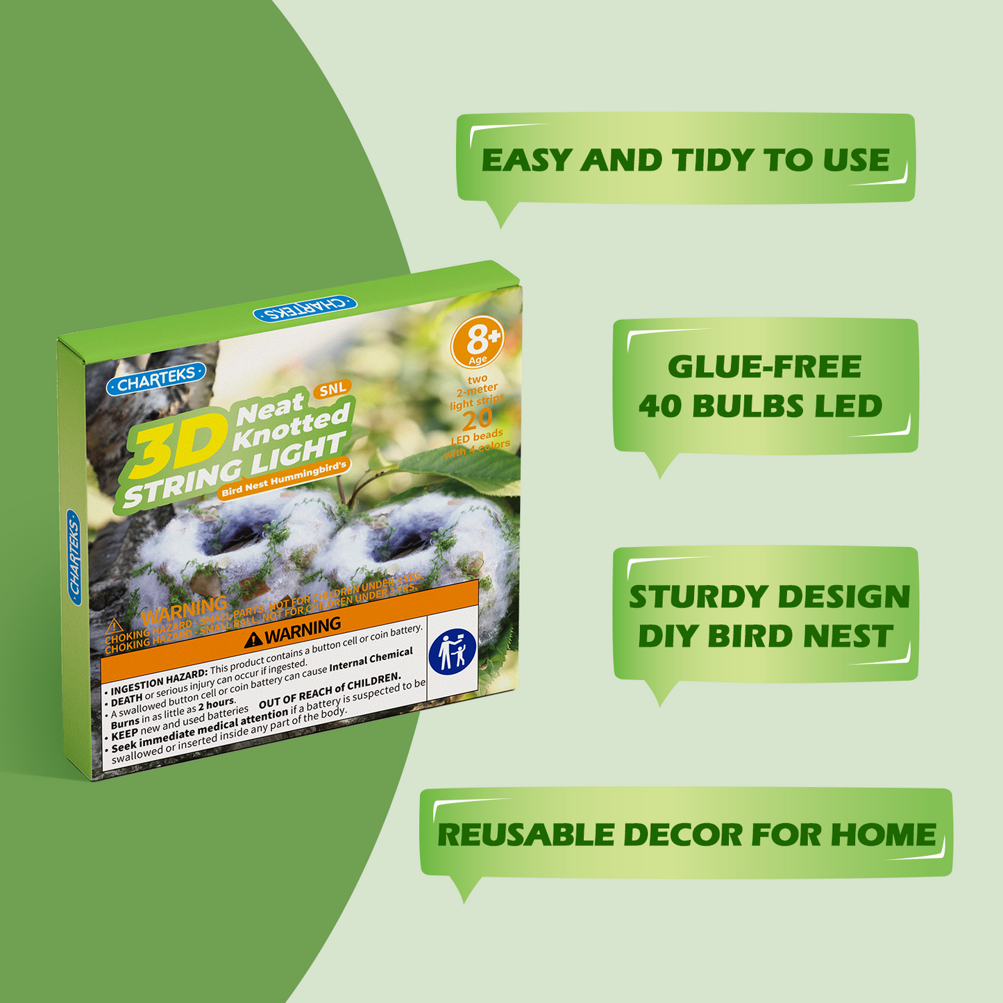 CHARTEKS Bird Nest Craft Kit with LED String Lights - DIY Nature Arts and Crafts STEM Project for Kids & Adults, Creative Home Decor Gift for Boys Girls Ages 8-12 (Hummingbird SNL)