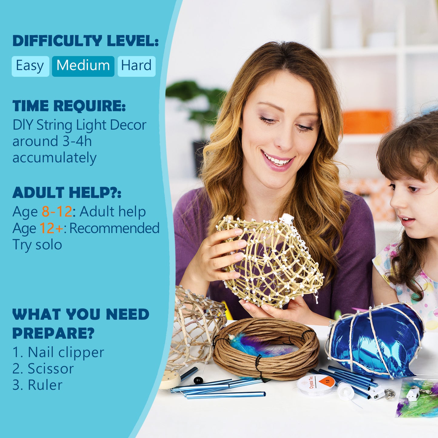 CHARTEKS 3D String Light Craft Kit for Kids, String Art Kit with LED Bulbs and Wind Chime, Arts and Crafts Set, Birthday Gifts for Girls Boys Ages 8+ (Paper String, SNL)