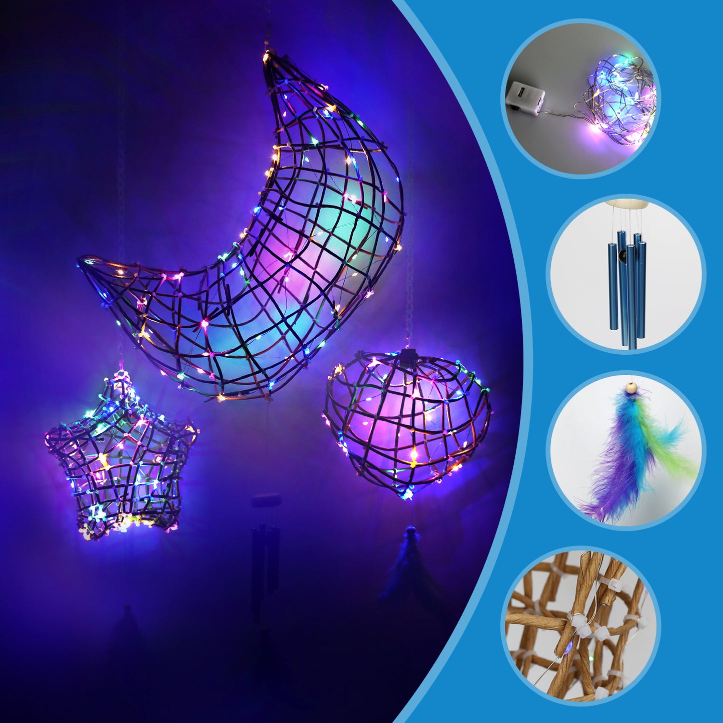 CHARTEKS 3D String Art Kit with LED Lights for Kids | Glue-Free Craft Kit with Wind Chime & Spray Paint | Creative Arts and Crafts Gift for Girls & Boys Ages 8-12 (Paper String, Original)