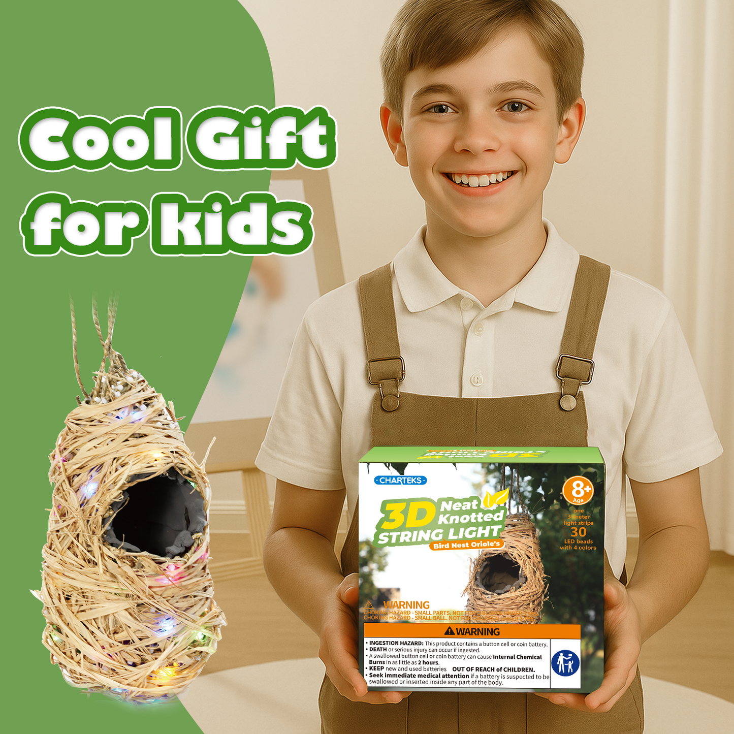 CHARTEKS Bird Nest Craft Kit with LED String Lights - DIY Nature Arts and Crafts STEM Project for Kids & Adults, Creative Home Decor Gift for Boys Girls Ages 8-12 (Oriole)