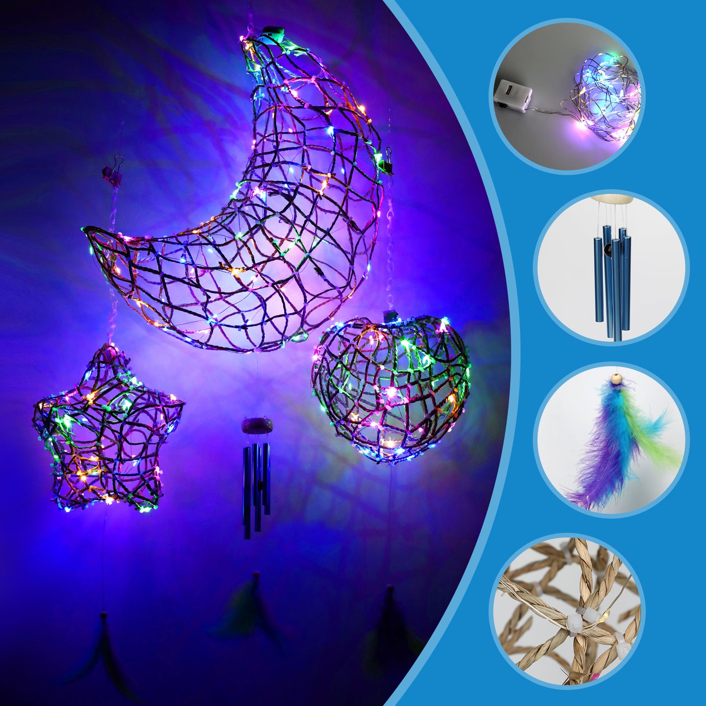 CHARTEKS 3D String Art Kit with LED Lights for Kids | Glue-Free Craft Kit with Wind Chime & Spray Paint | Creative Arts and Crafts Gift for Girls & Boys Ages 8-12 (Seagrass, Original)