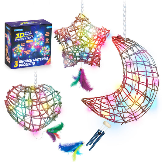 CHARTEKS 3D String Art Kit with LED Lights for Kids | Glue-Free Craft Kit with Wind Chime & Spray Paint | Creative Arts and Crafts Gift for Girls & Boys Ages 8-12 (Paper String, Original)