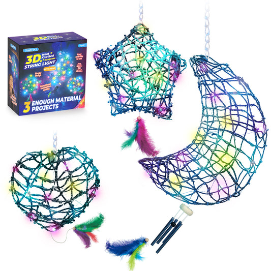 CHARTEKS 3D String Art Kit with LED Lights for Kids | Glue-Free Craft Kit with Wind Chime & Spray Paint | Creative Arts and Crafts Gift for Girls & Boys Ages 8-12 (Seagrass String, With Paint)