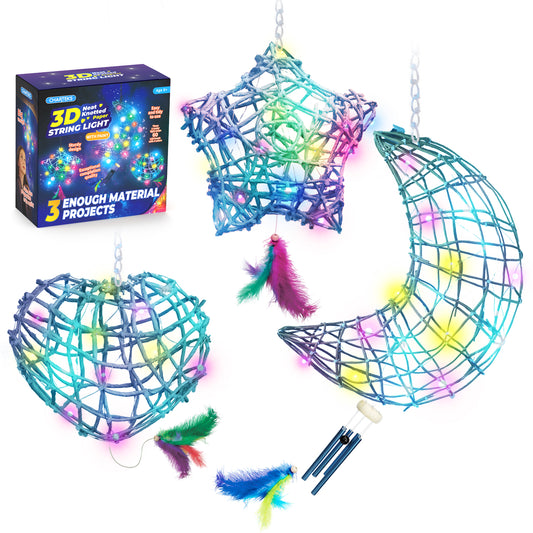 CHARTEKS 3D String Art Kit with LED Lights for Kids | Glue-Free Craft Kit with Wind Chime & Spray Paint | Creative Arts and Crafts Gift for Girls & Boys Ages 8-12 (Paper String, With Paint)