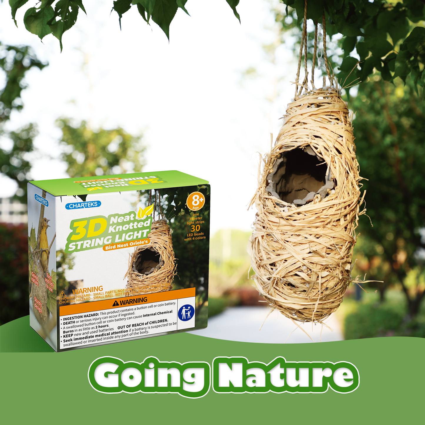CHARTEKS Bird Nest Craft Kit with LED String Lights - DIY Nature Arts and Crafts STEM Project for Kids & Adults, Creative Home Decor Gift for Boys Girls Ages 8-12 (Oriole)