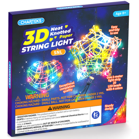 CHARTEKS 3D String Light Craft Kit for Kids, String Art Kit with LED Bulbs and Wind Chime, Arts and Crafts Set, Birthday Gifts for Girls Boys Ages 8+ (Paper String, SNL)