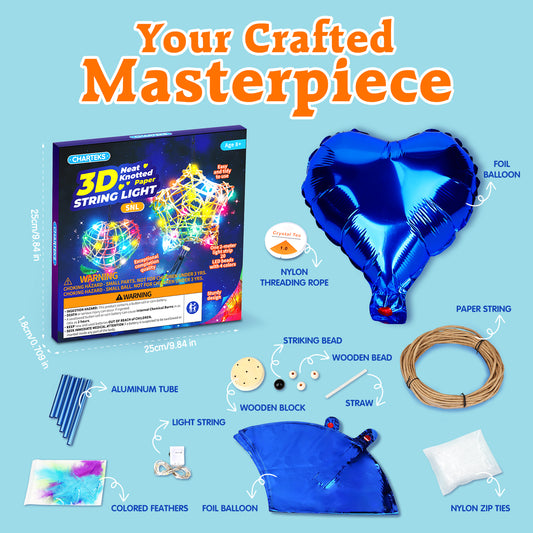 CHARTEKS 3D String Light Craft Kit for Kids, String Art Kit with LED Bulbs and Wind Chime, Arts and Crafts Set, Birthday Gifts for Girls Boys Ages 8+ (Paper String, SNL)